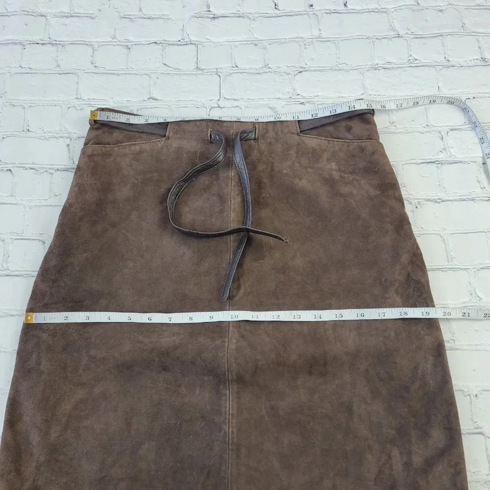 INC International Concept Woman’s brown genuine suede leather skirt size 6 - Picture 2 of 13